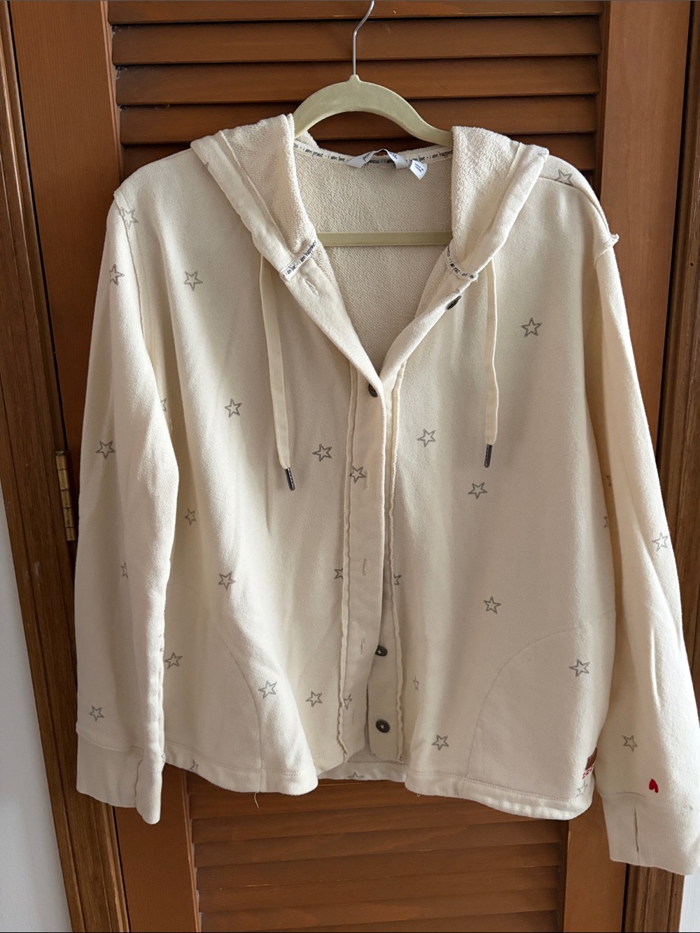 Peace Love World Cream Star Hoodie Cardigan